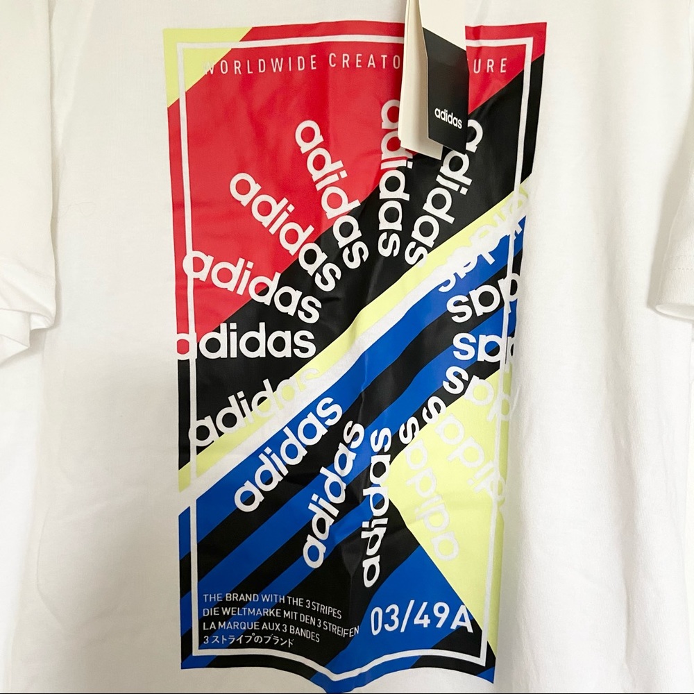 Adidas Men’s Graphic Short Sleeve T-shirt White NWT Circular Logo - Picture 3 of 5